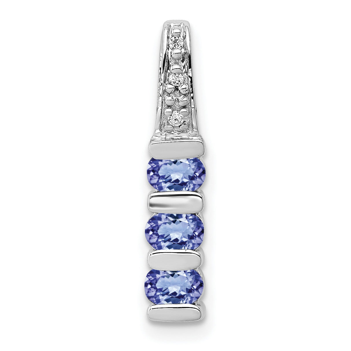 14k White Gold Pendant with Four Oval Tanzanite Stones and Diamond Accents