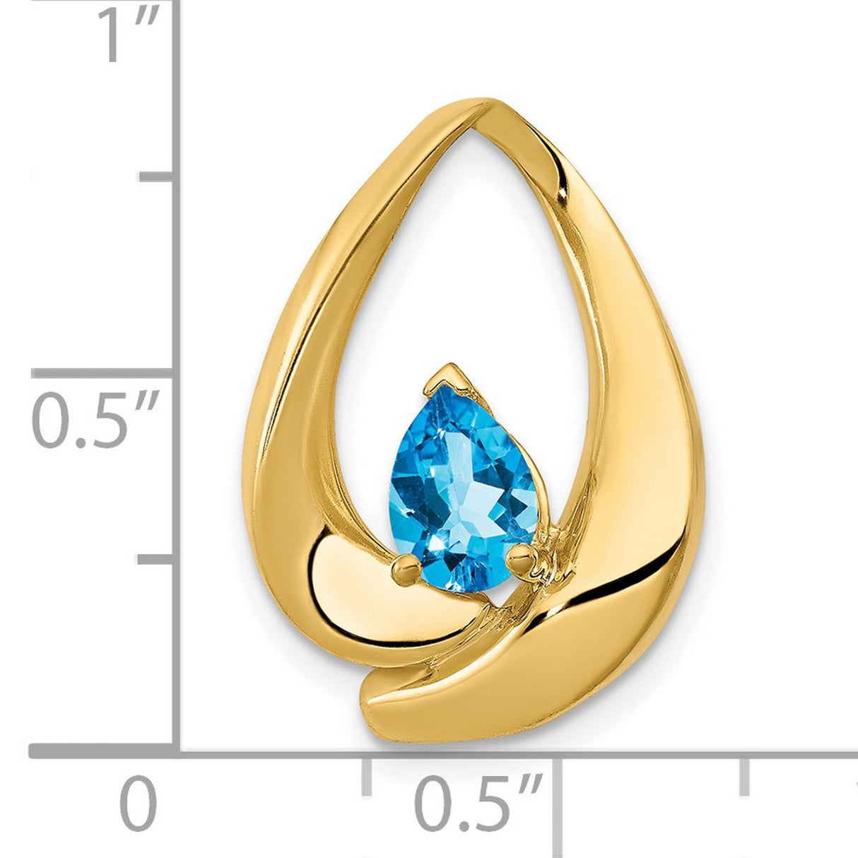 7x5mm Pear Blue Topaz Slide Chain Slide Charm Pendant in Real 14k Yellow Gold
