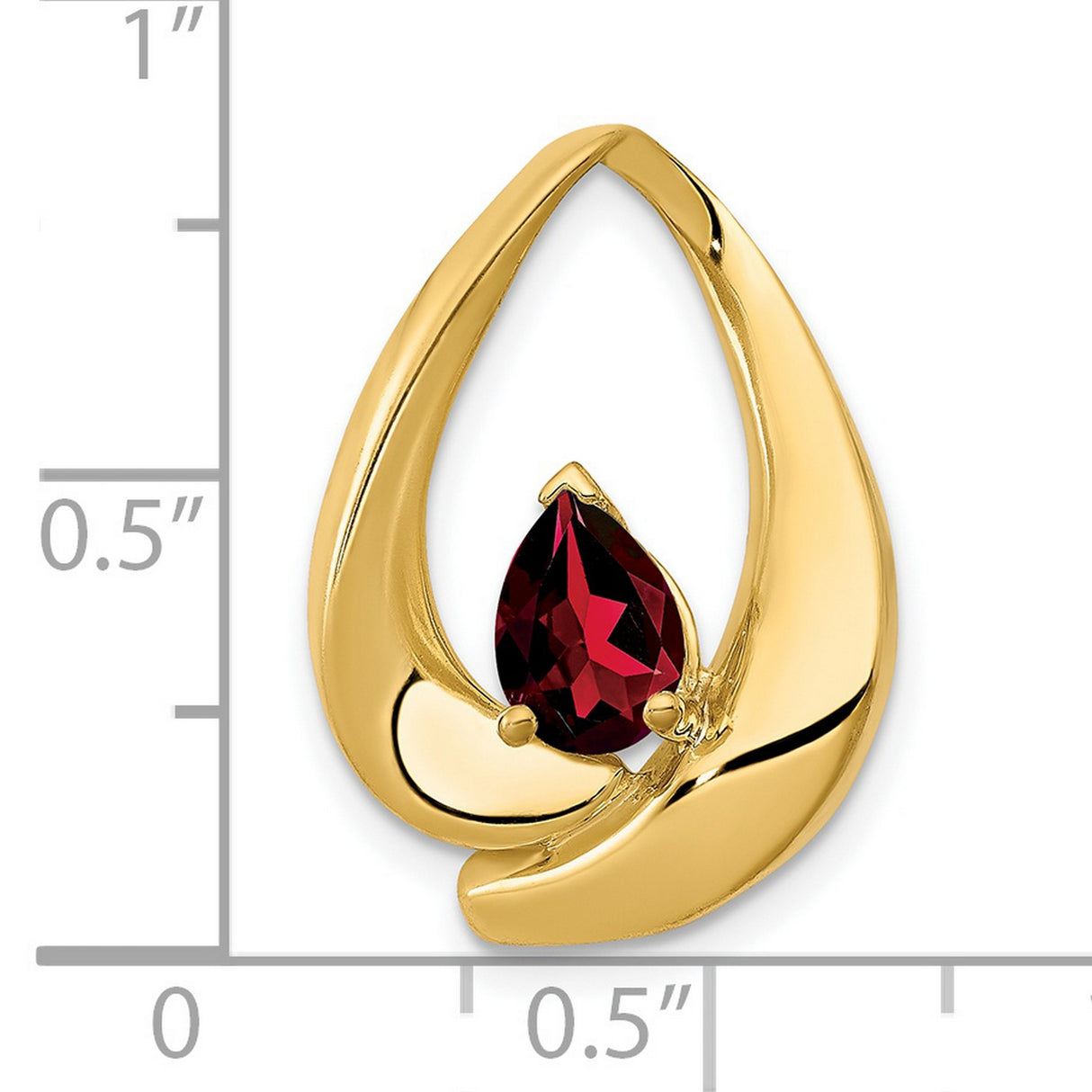 14k Yellow Gold Teardrop Pendant with Marquise Cut Garnet, Abstract Flame Design