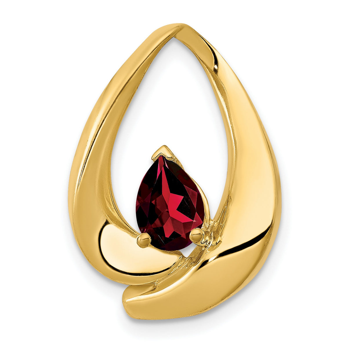 14k Yellow Gold Teardrop Pendant with Marquise Cut Garnet, Abstract Flame Design