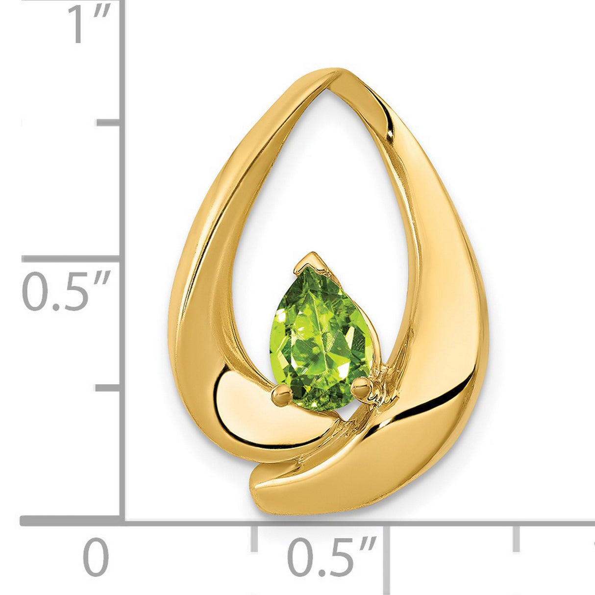 7x5mm Pear Peridot Slide Chain Slide Charm Pendant in Real 14k Yellow Gold