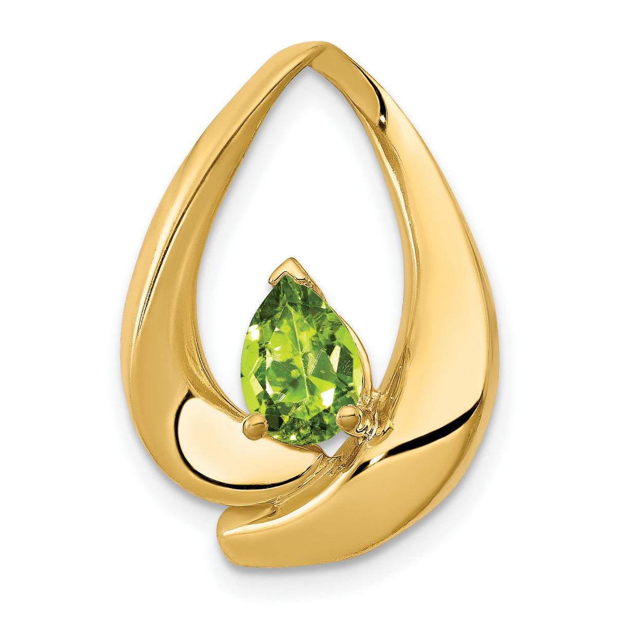 7x5mm Pear Peridot Slide Chain Slide Charm Pendant in Real 14k Yellow Gold
