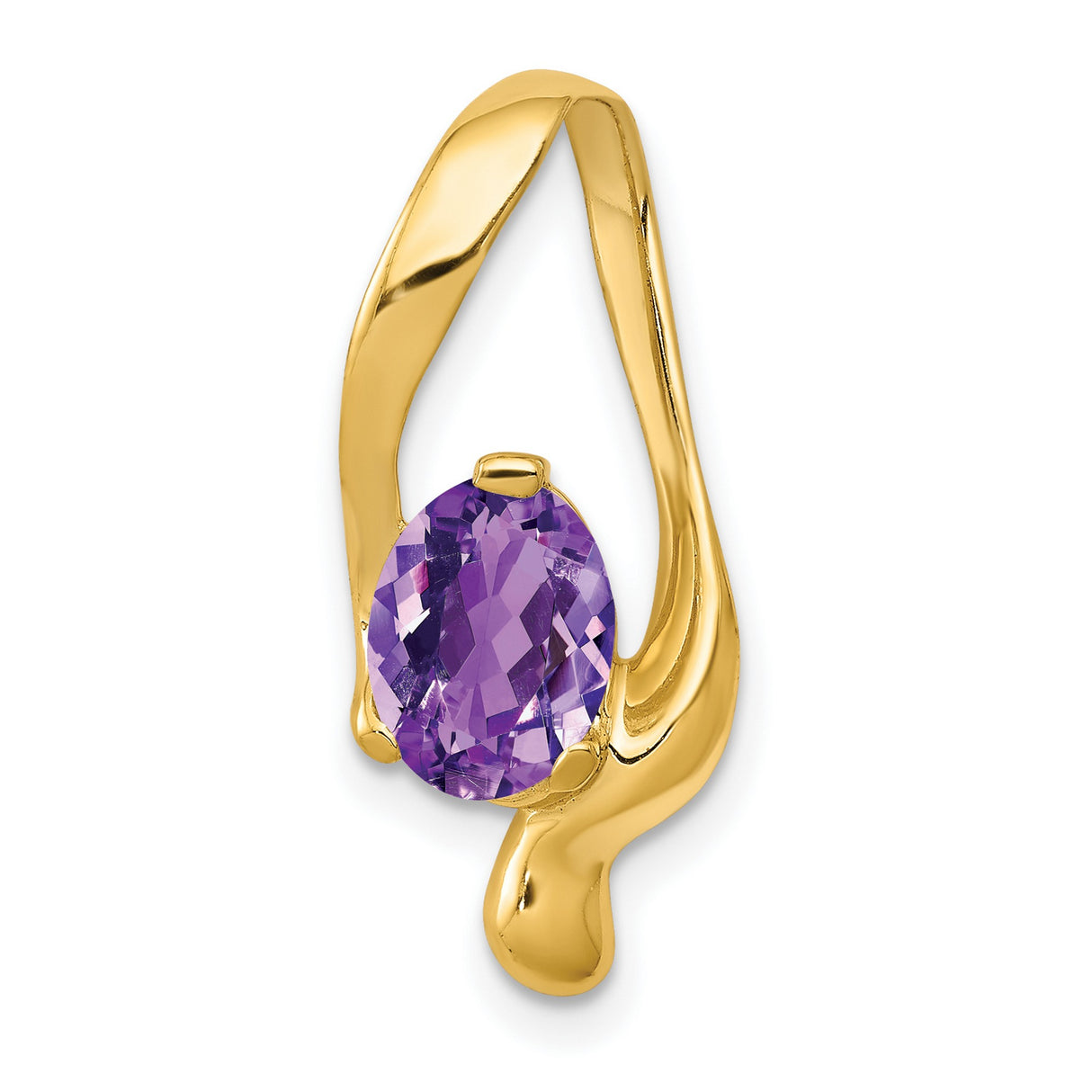 8x6mm Oval Amethyst Slide Chain Slide Charm Pendant in Real 14k Yellow Gold