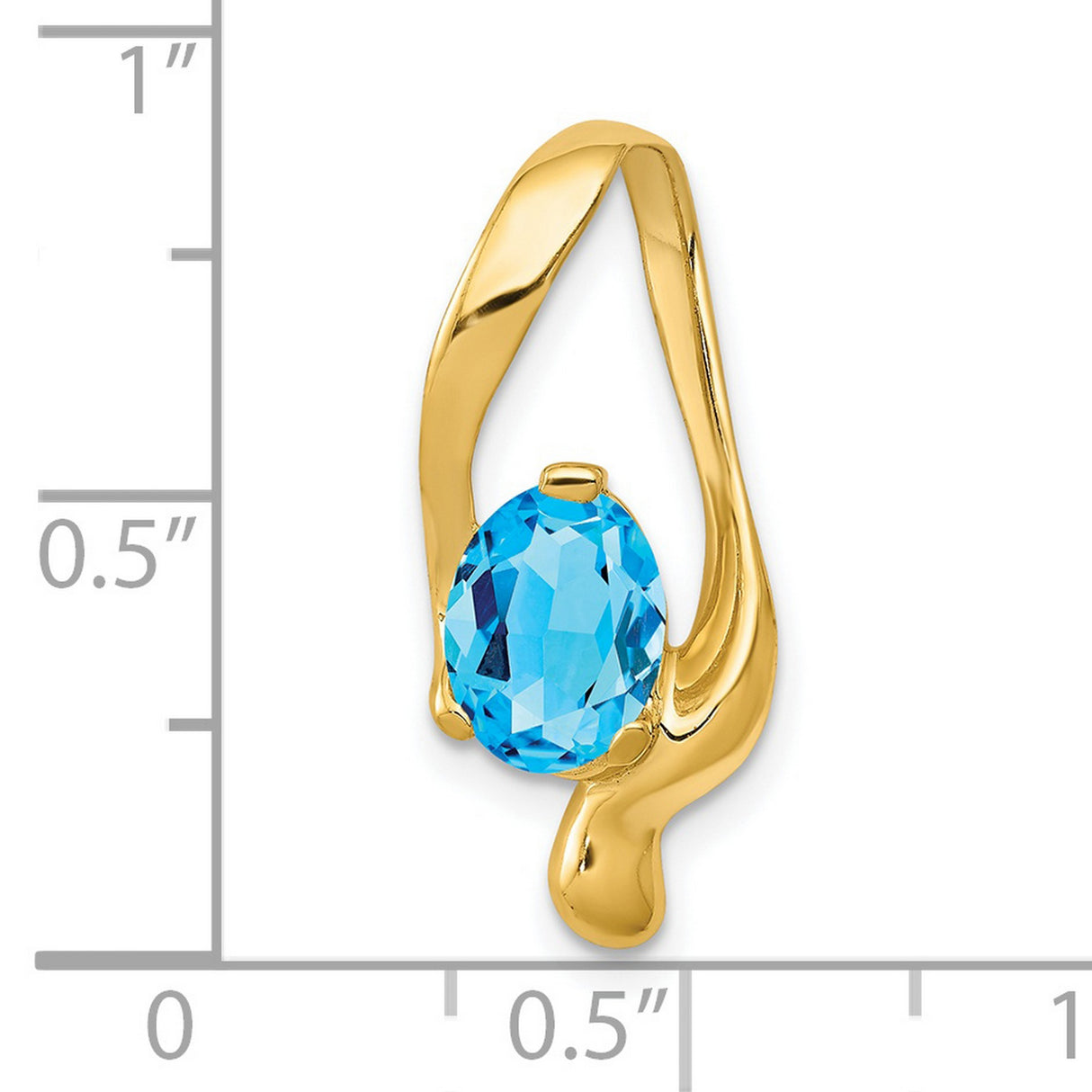 14k Yellow Gold Pendant with Swiss Blue Topaz, Modern Abstract Slide Design for Women