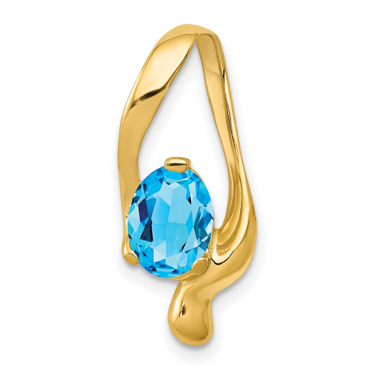 14k Yellow Gold Pendant with Swiss Blue Topaz, Modern Abstract Slide Design for Women