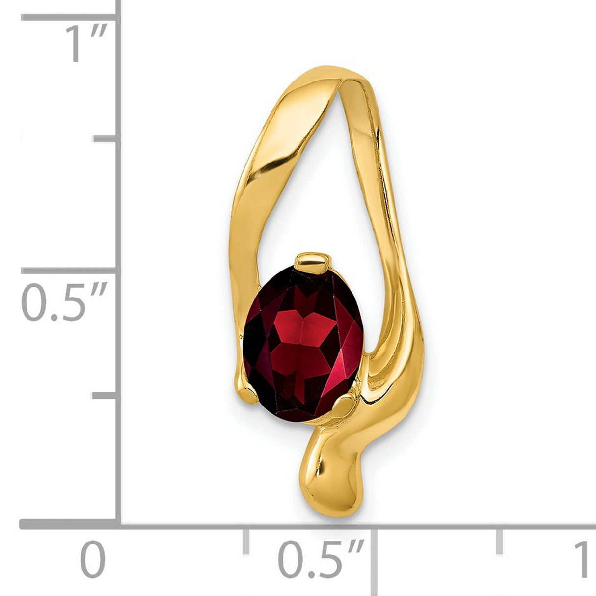 14k Yellow Gold Pendant with Garnet, Abstract Organic Fluid Modern Design