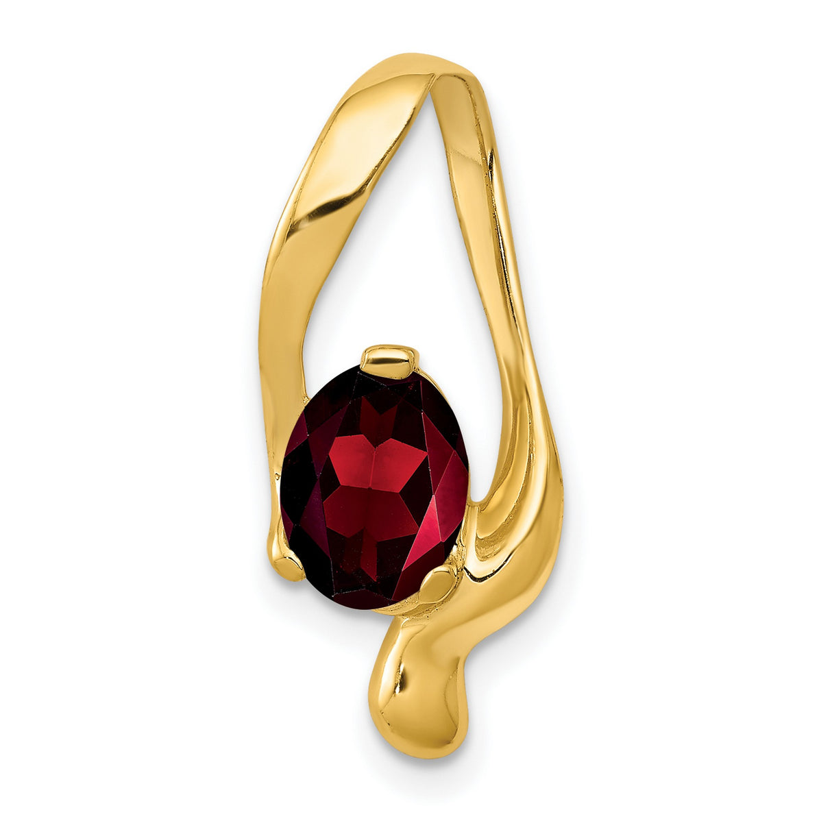 14k Yellow Gold Pendant with Garnet, Abstract Organic Fluid Modern Design