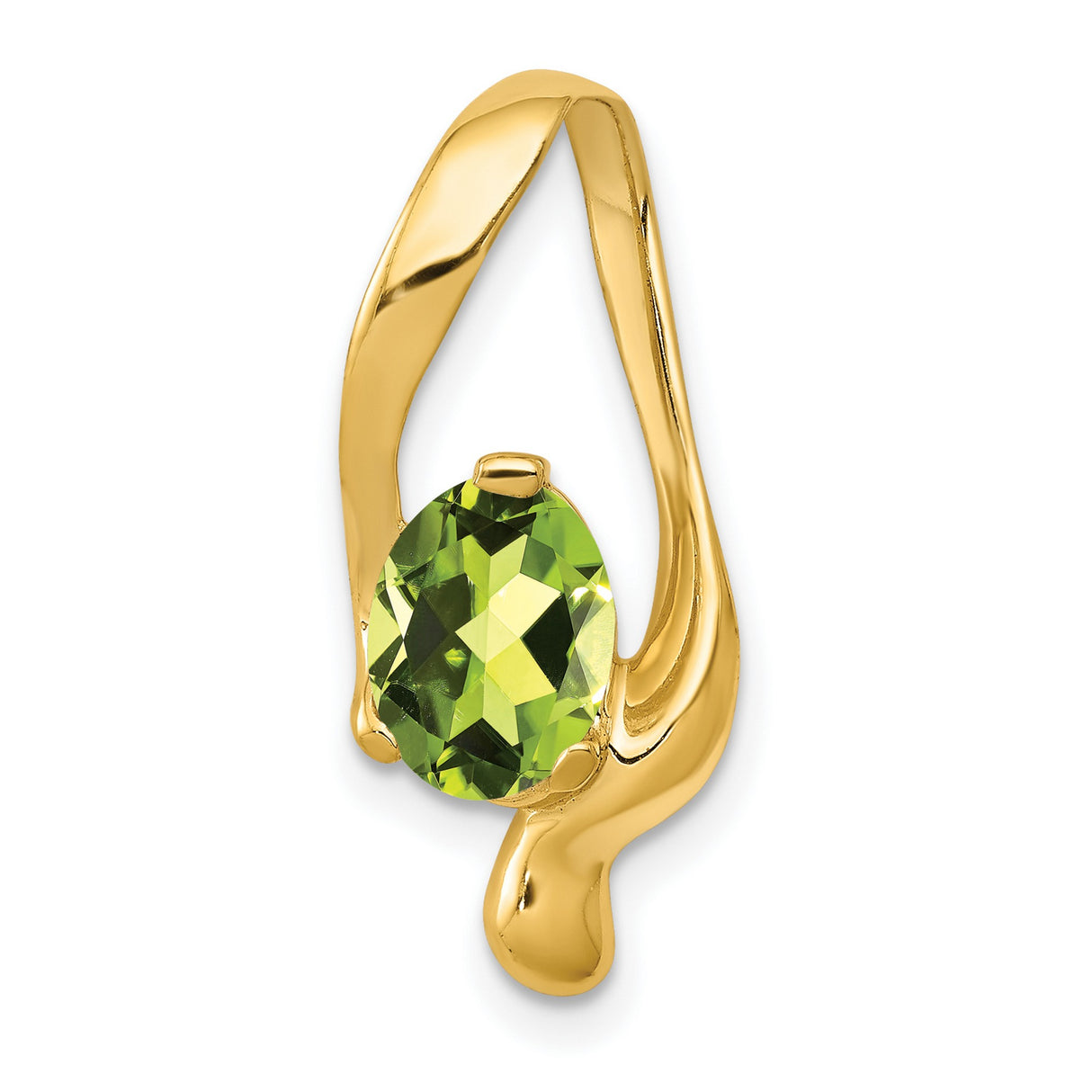 8x6mm Oval Peridot Slide Chain Slide Charm Pendant in Real 14k Yellow Gold