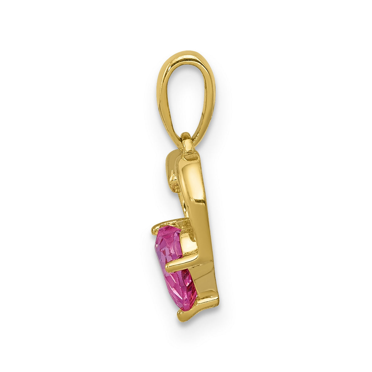 14k Yellow Gold Pendant with Pink Heart Lab Created Sapphire and Diamond Accent, Open Heart Design