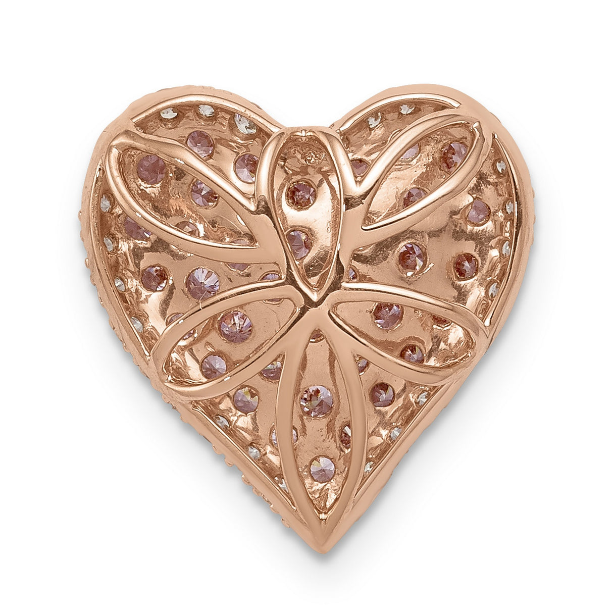 14k Rose Gold Heart Pendant with Pink and White Cubic Zirconia, Romantic Charm for Women