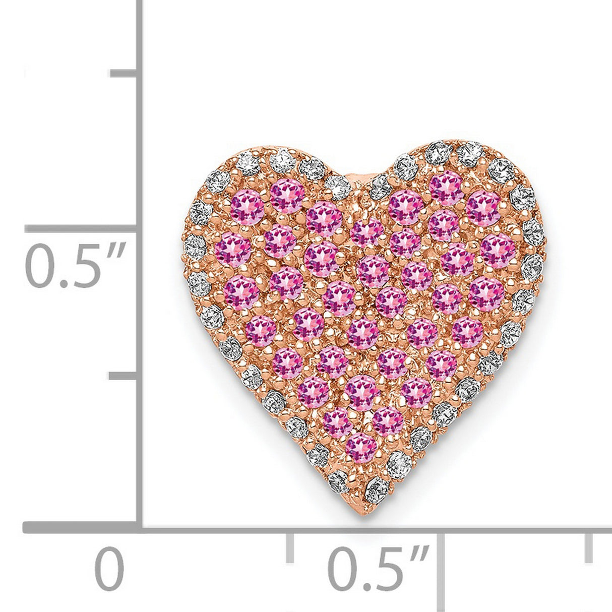 14k Rose Gold Heart Pendant with Pink and White Cubic Zirconia, Romantic Charm for Women