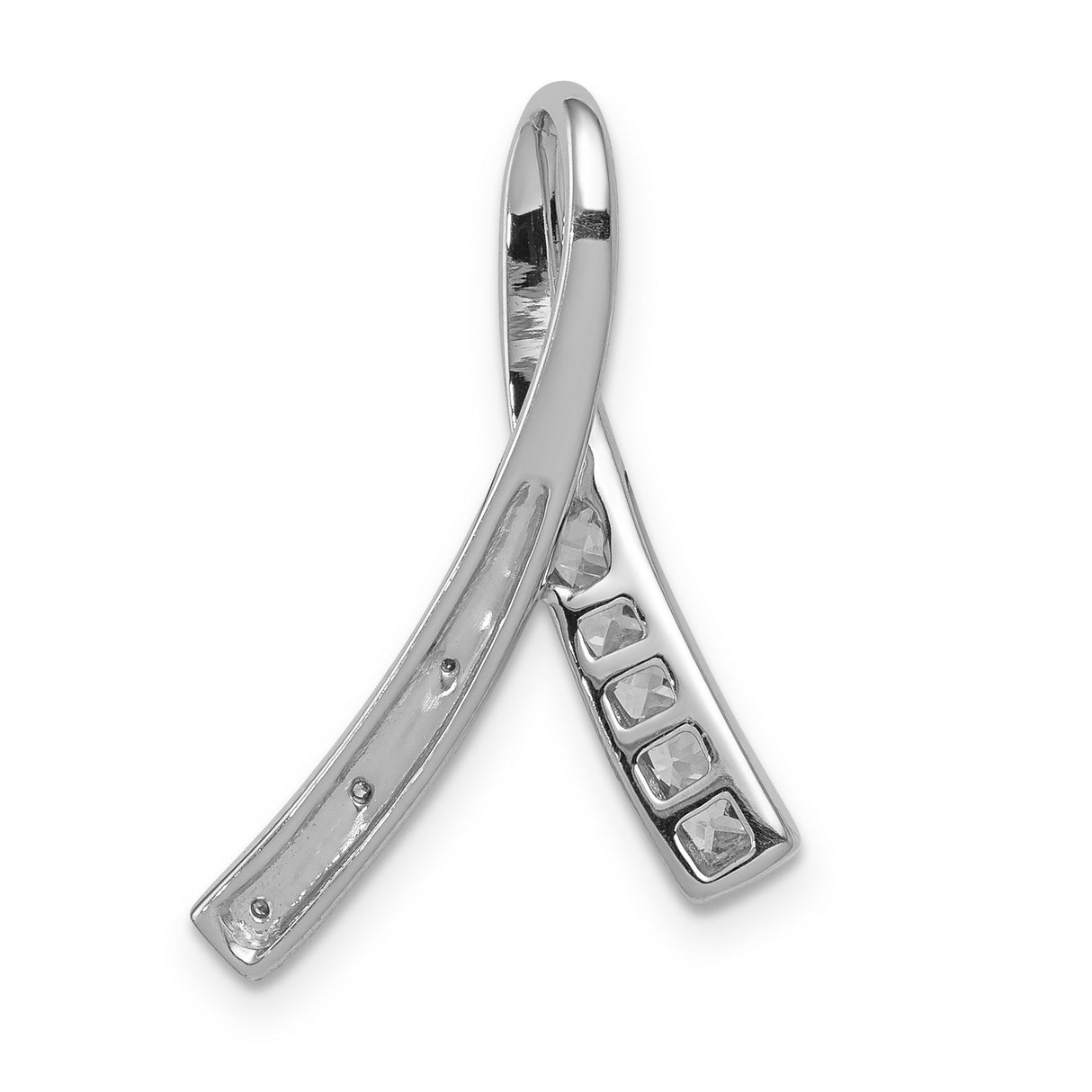 14k White Gold Ribbon Pendant with Pink Sapphire and Diamond, Breast Cancer Awareness Jewelry