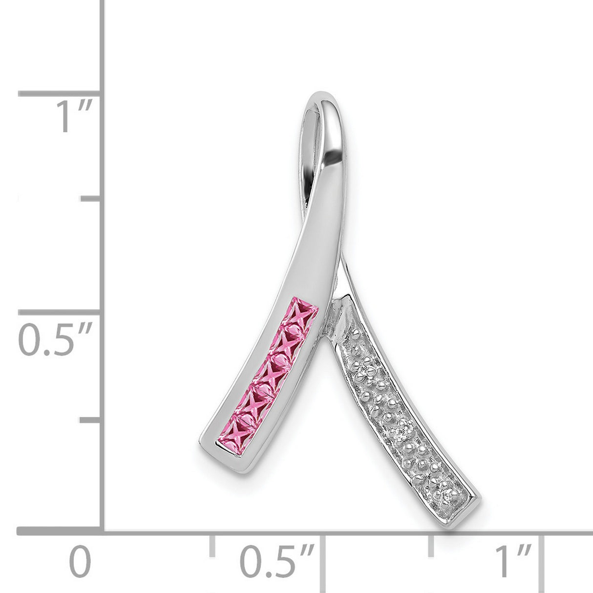 14k White Gold Ribbon Pendant with Pink Sapphire and Diamond, Breast Cancer Awareness Jewelry