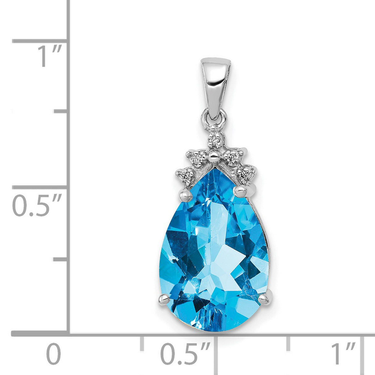 Pear Blue Topaz and Diamond Charm Pendant in Real 14k White Gold
