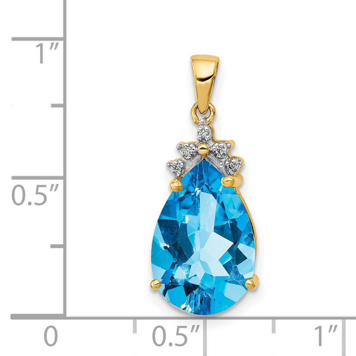 Pear Blue Topaz and Diamond Charm Pendant in Real 14k Yellow Gold