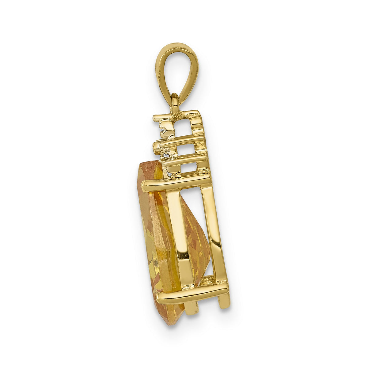 Pear Citrine and Diamond Charm Pendant in Real 14k Yellow Gold