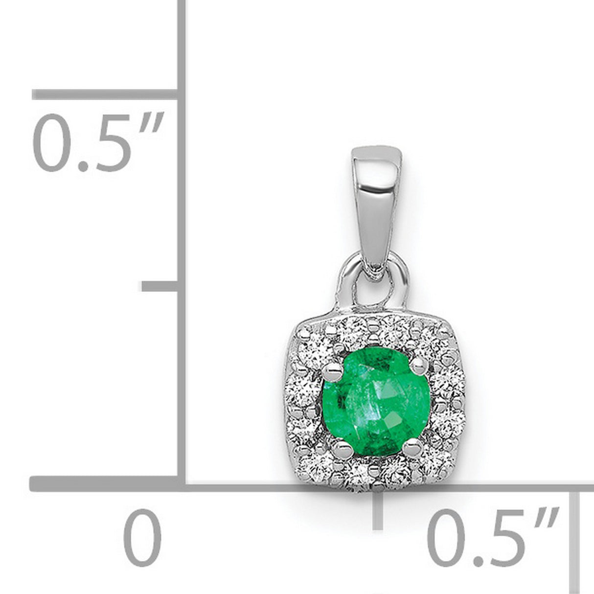 Diamond and .20 Emerald Square Halo Charm Pendant in Real 14k White Gold