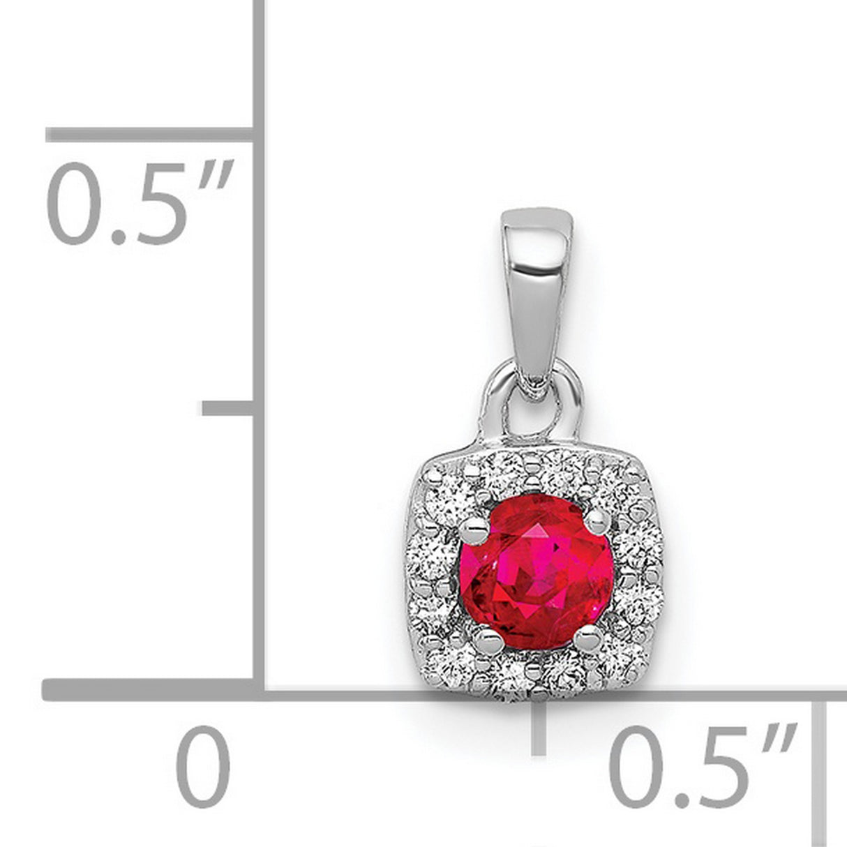 Diamond and .20 Ruby Square Halo Charm Pendant in Real 14k White Gold