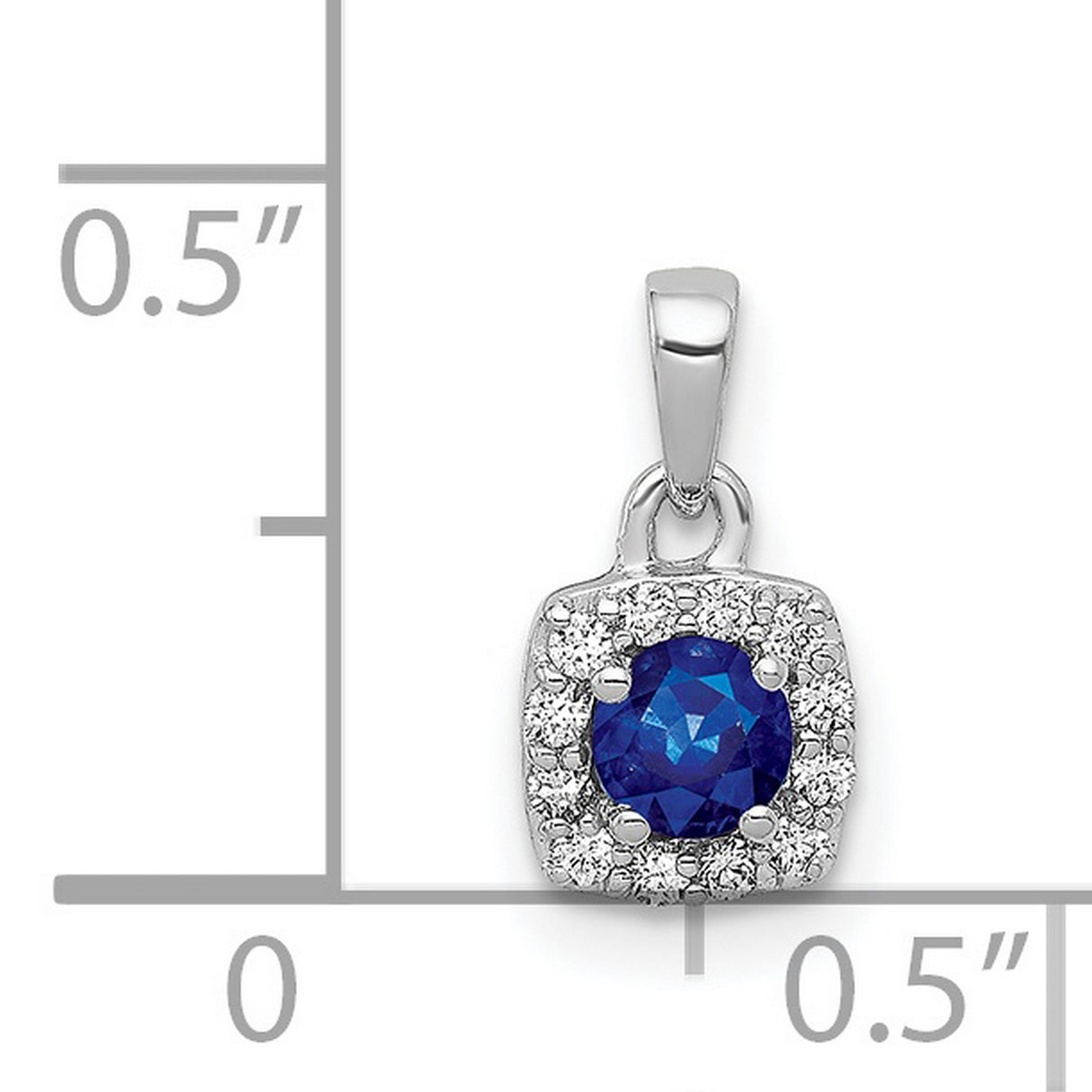 Diamond and .20 Sapphire Square Halo Charm Pendant in Real 14k White Gold