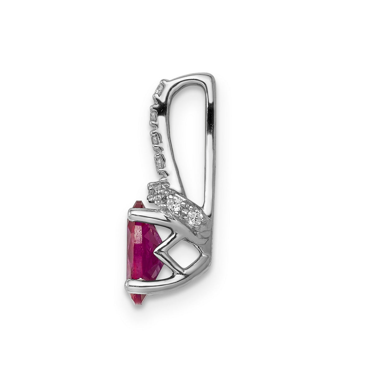 Diamond and Oval Ruby Charm Pendant in Real 14k White Gold