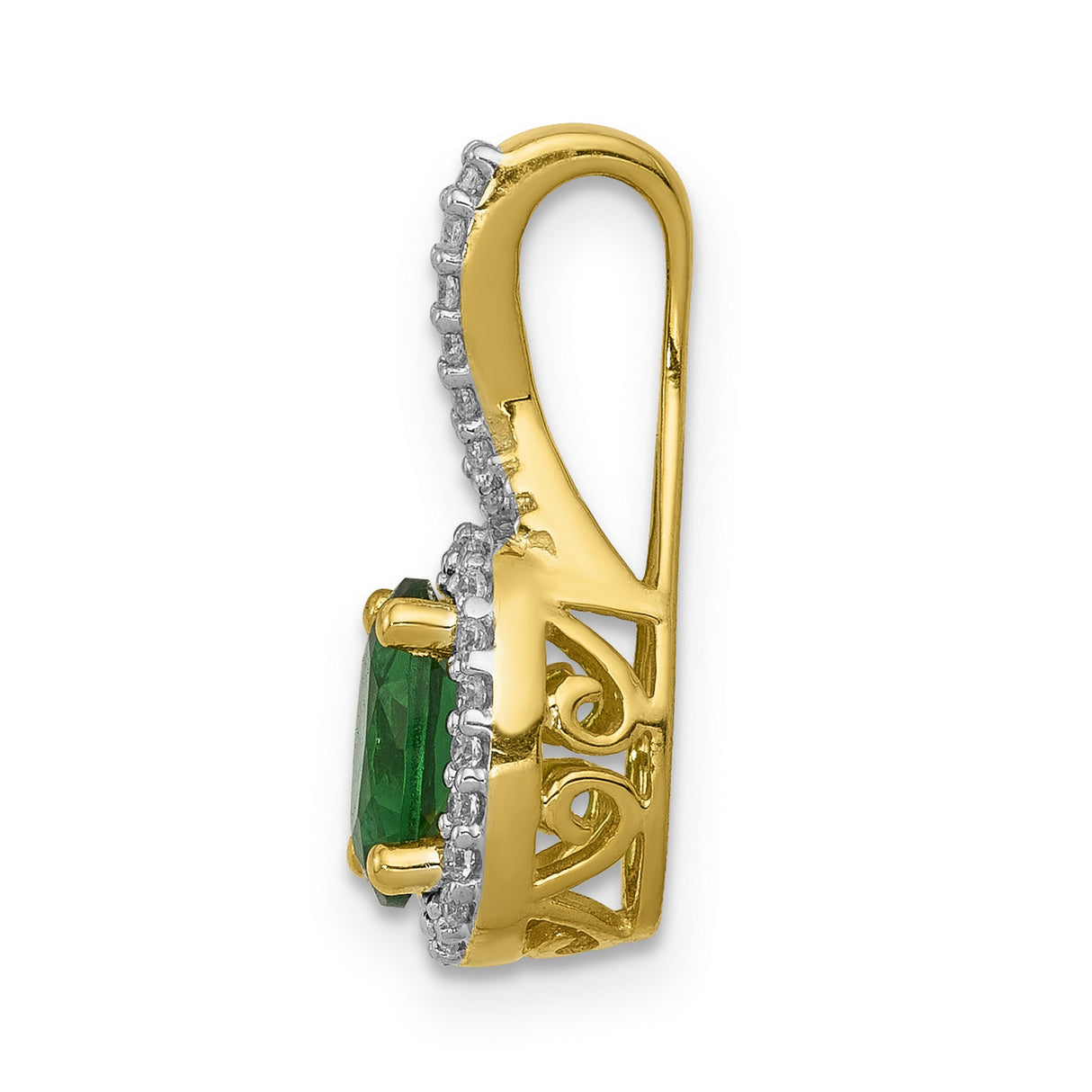 Diamond and Oval Emerald Halo Charm Pendant in Real 14k Yellow Gold