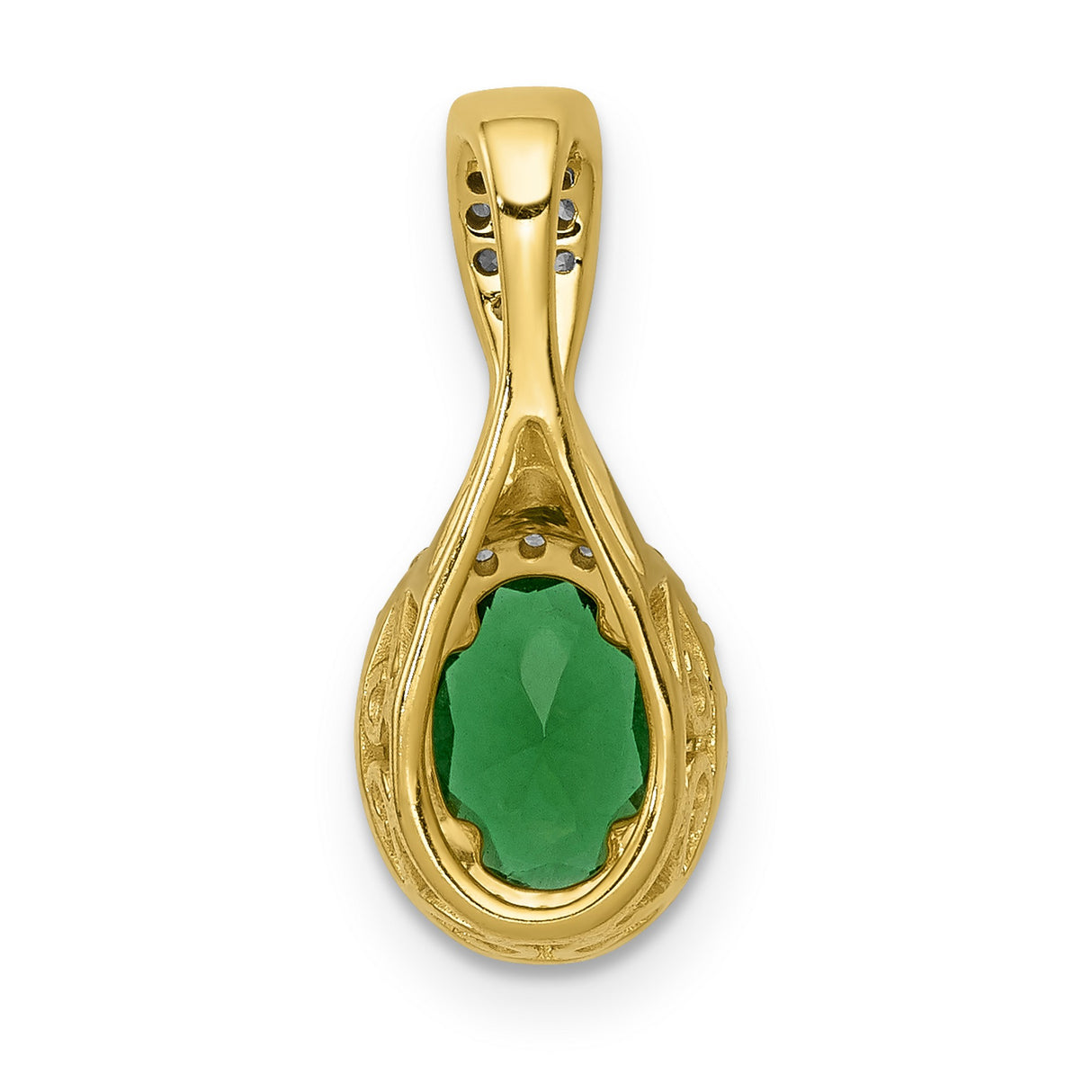 Diamond and Oval Emerald Halo Charm Pendant in Real 14k Yellow Gold