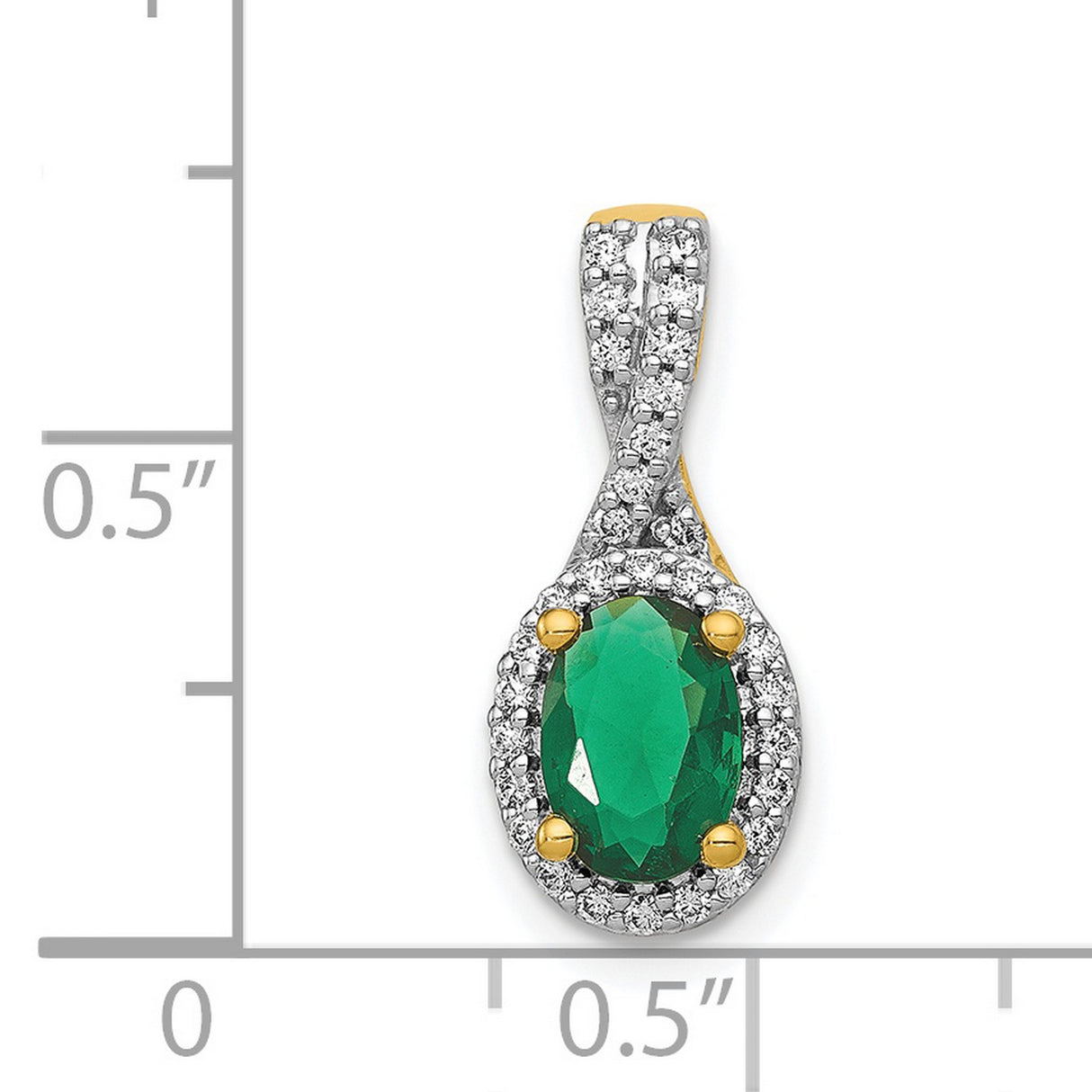 Diamond and Oval Emerald Halo Charm Pendant in Real 14k Yellow Gold