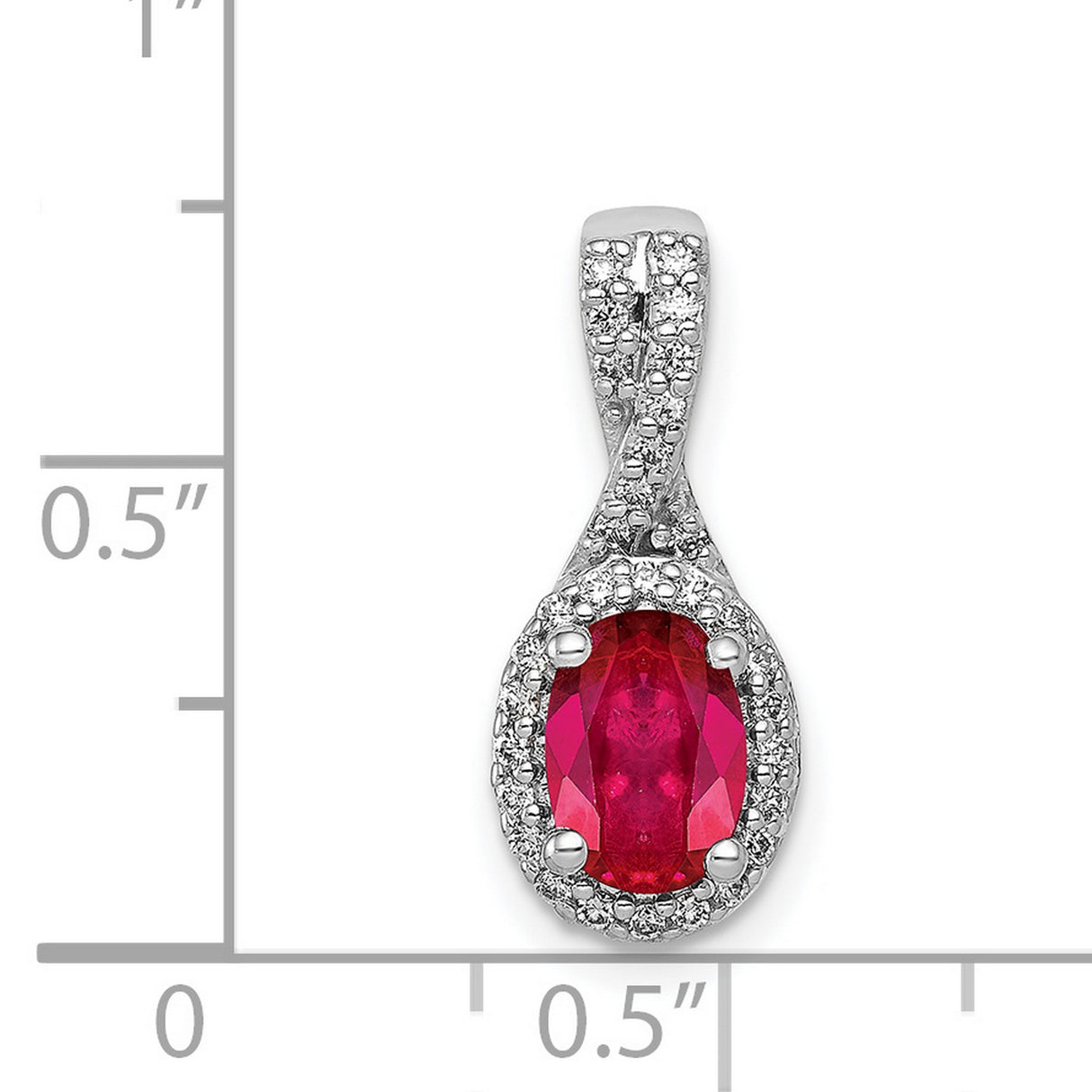 Diamond and Oval Ruby Halo Charm Pendant in Real 14k White Gold