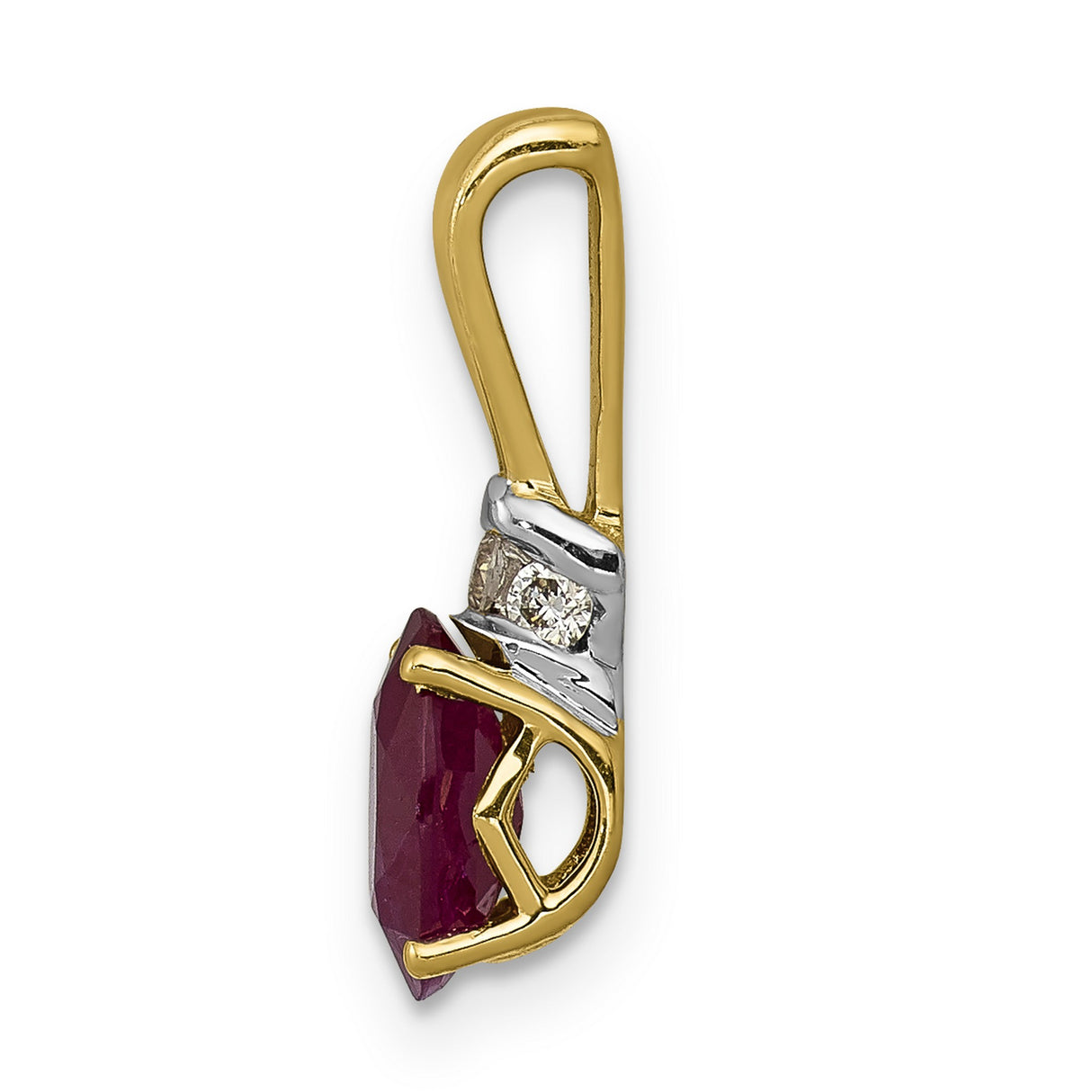 Diamond and .66 Oval Ruby Charm Pendant in Real 14k Multi-Tone Gold