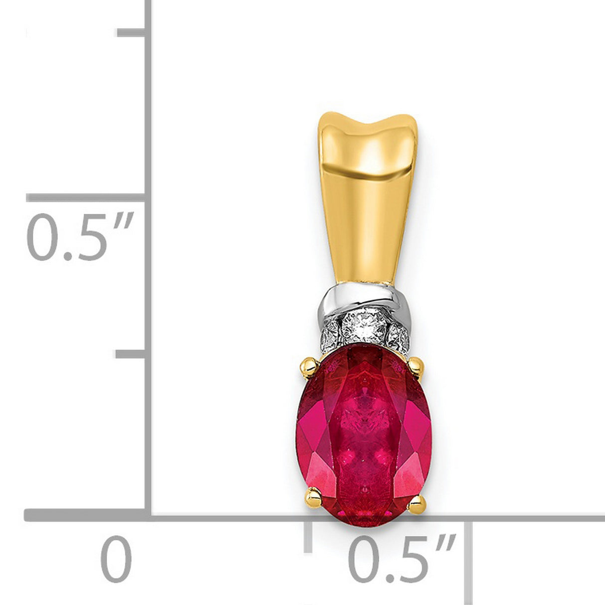 Diamond and .66 Oval Ruby Charm Pendant in Real 14k Multi-Tone Gold