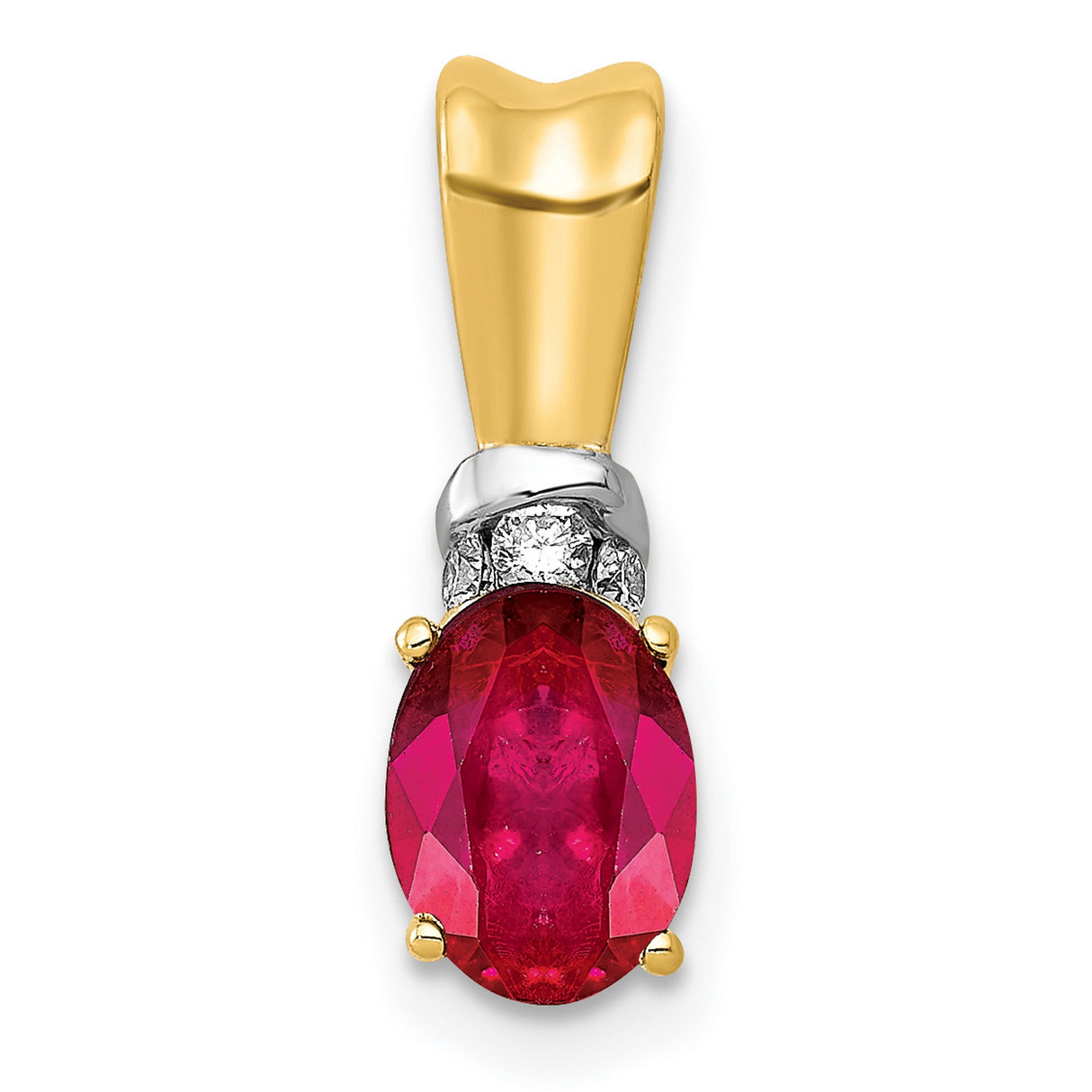 Diamond and .66 Oval Ruby Charm Pendant in Real 14k Multi-Tone Gold