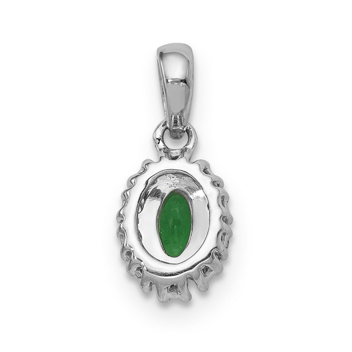Diamond and Oval Emerald Halo Charm Pendant in Real 14k White Gold