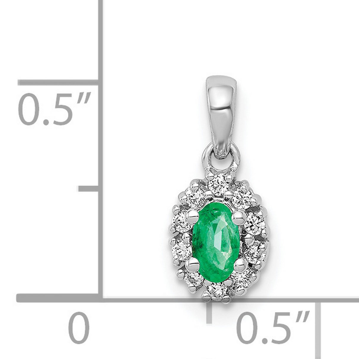 Diamond and Oval Emerald Halo Charm Pendant in Real 14k White Gold