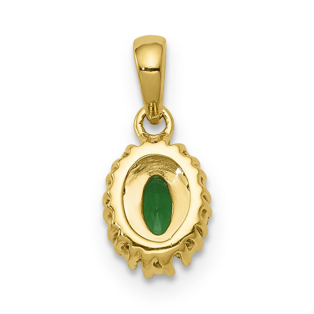 Diamond and Oval Emerald Charm Pendant in Real 14k Multi-Tone Gold