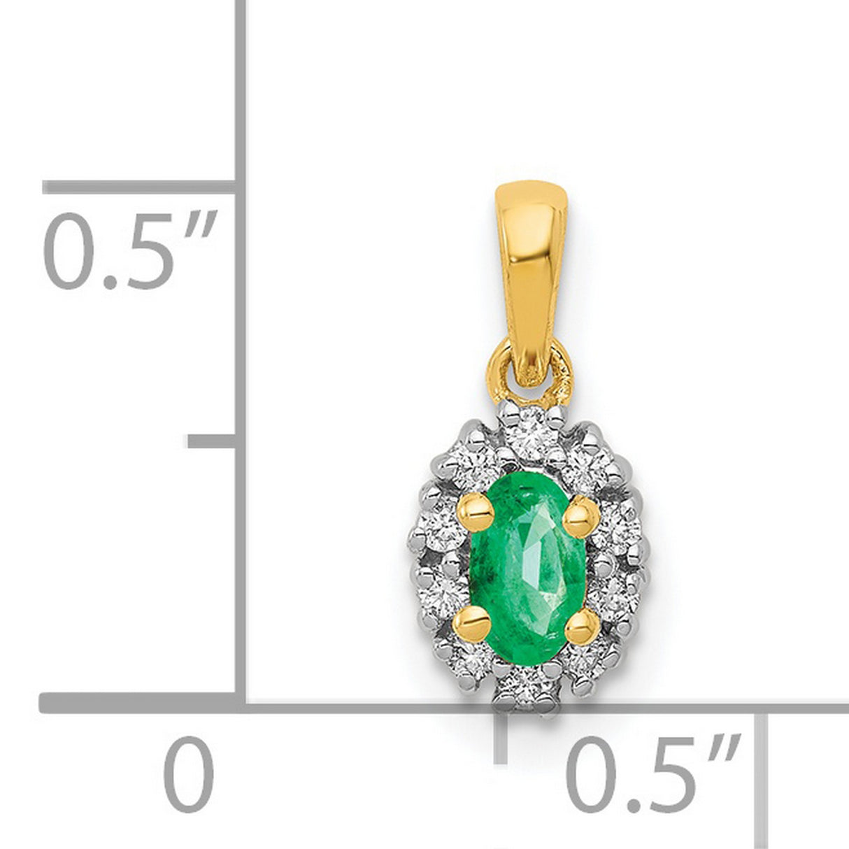 Diamond and Oval Emerald Charm Pendant in Real 14k Multi-Tone Gold