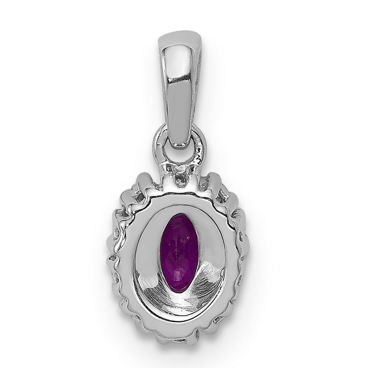 Diamond and .32 Oval Ruby Halo Charm Pendant in Real 14k White Gold