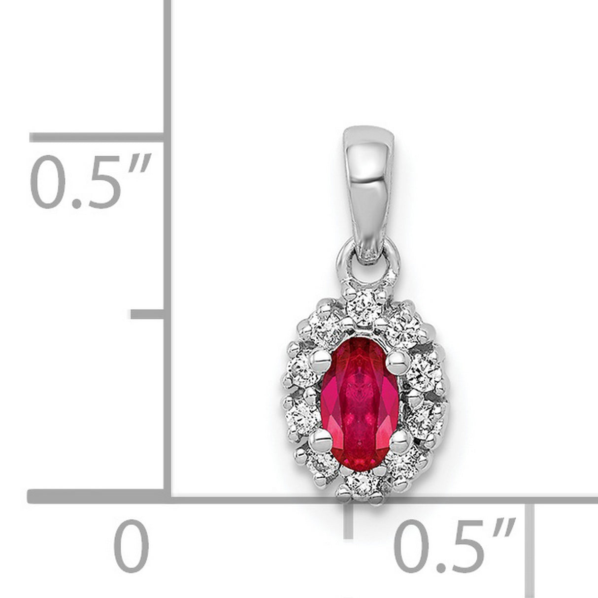 Diamond and .32 Oval Ruby Halo Charm Pendant in Real 14k White Gold