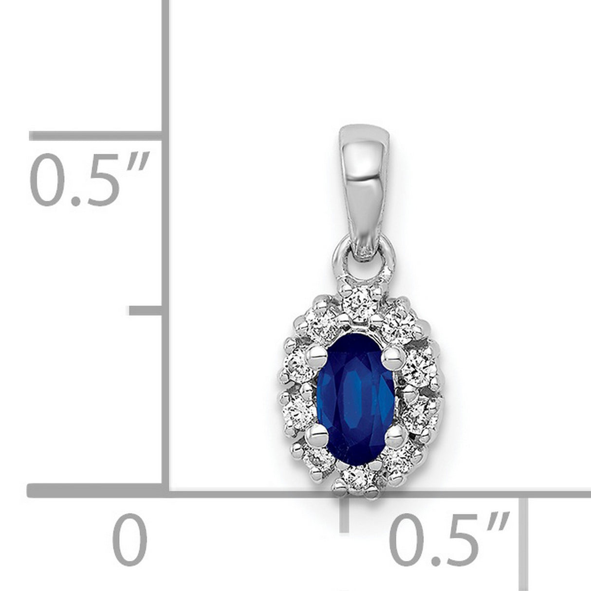 Diamond and .32 Sapphire Oval Halo Charm Pendant in Real 14k White Gold
