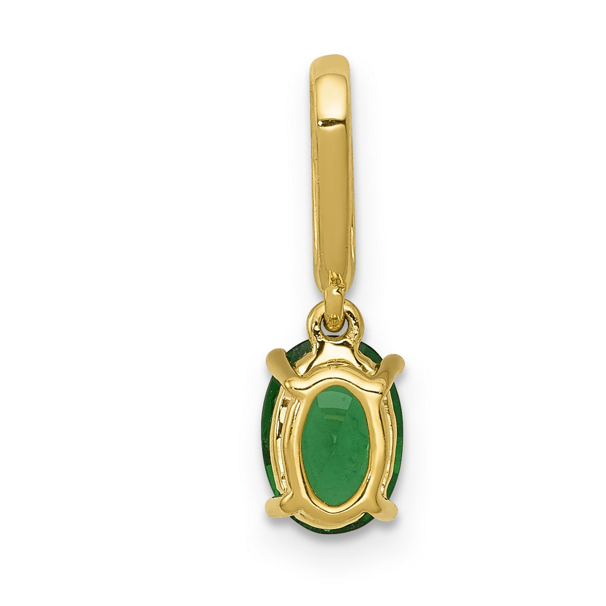 Diamond and Oval Emerald Charm Pendant in Real 14k Yellow Gold