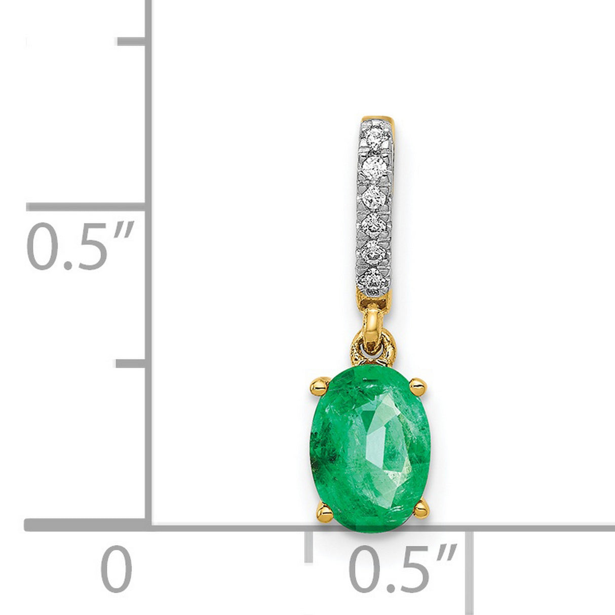 Diamond and Oval Emerald Charm Pendant in Real 14k Yellow Gold