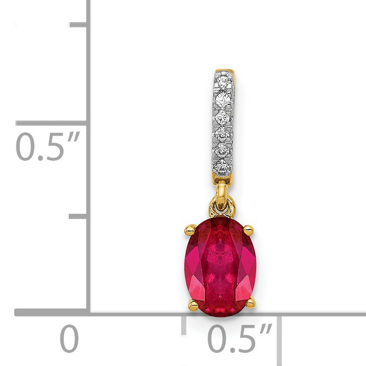 Diamond and .91 Oval Ruby Charm Pendant in Real 14k Yellow Gold