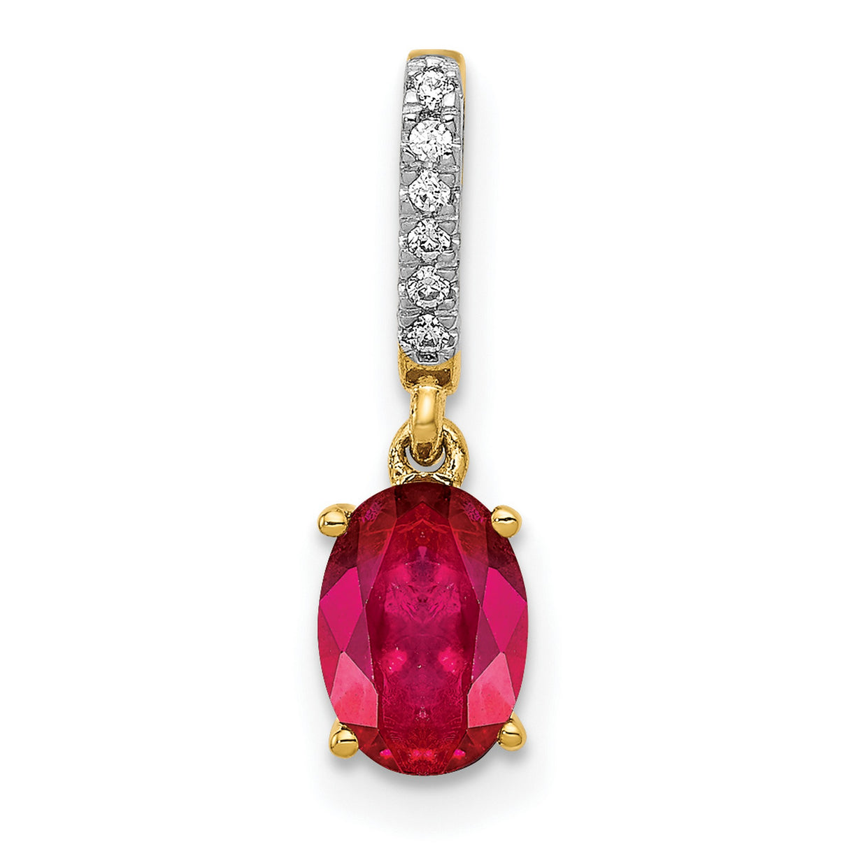 Diamond and .91 Oval Ruby Charm Pendant in Real 14k Yellow Gold