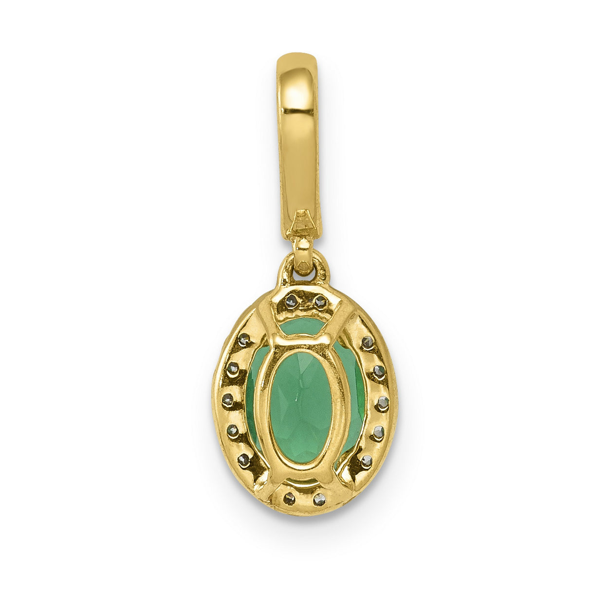 Diamond and Oval Emerald Halo Charm Pendant in Real 14k Yellow Gold