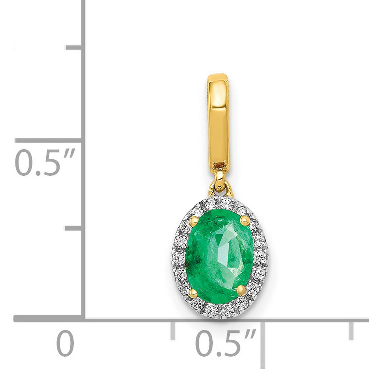 Diamond and Oval Emerald Halo Charm Pendant in Real 14k Yellow Gold