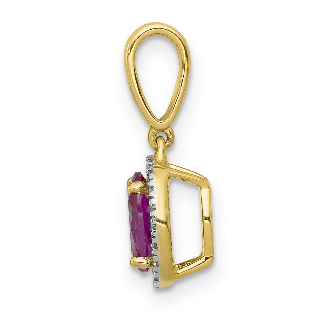 Diamond and .99 Ruby Halo Charm Pendant in Real 14k Yellow Gold