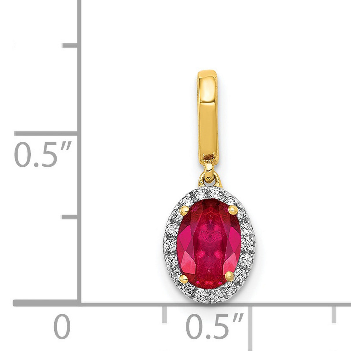 Diamond and .99 Ruby Halo Charm Pendant in Real 14k Yellow Gold
