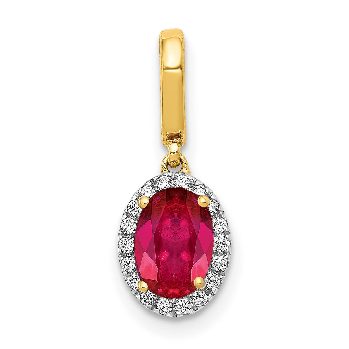 Diamond and .99 Ruby Halo Charm Pendant in Real 14k Yellow Gold