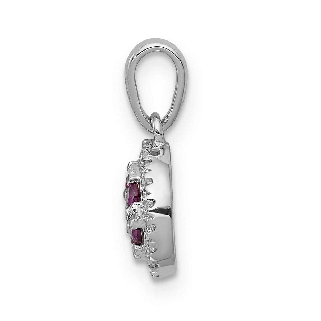 14k White Gold Flower Pendant with Ruby Cluster and Diamond Halo