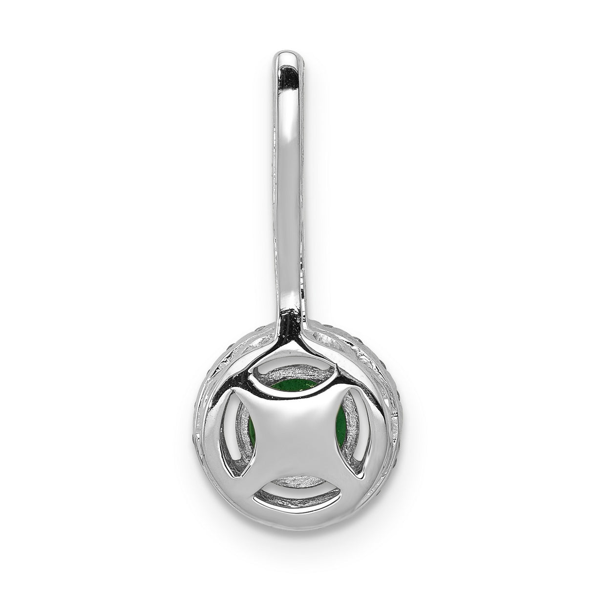 Diamond and Emerald Halo Charm Pendant in Real 14k White Gold