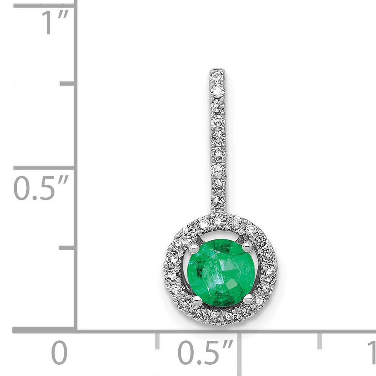 Diamond and Emerald Halo Charm Pendant in Real 14k White Gold